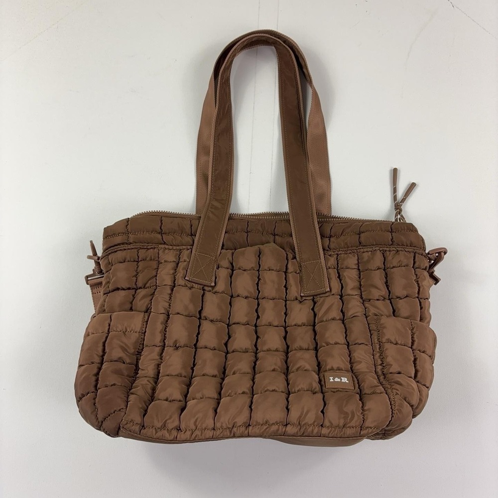 Iris & Rainbow Tote Bag Womens Large Brown Quilted Nylon Shoulder Bag Crossbody